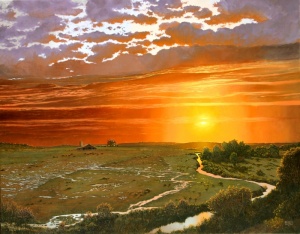 sunset oil painting by Barron Postmus American Plains Artists