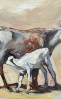 Leese, Alice Longhorn Cow and Calf 11x14 oil $1000