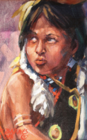 Cliff Barnes oil painting Indian child American Plains Artists