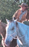 Charlie Bullock oil painting western men on two horses American Plains Artists