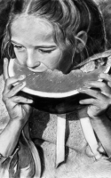 David Dorsey charcoal and acrylic painting of girl eating watermelon American Plains Artists