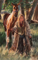 Barbara Summers Edwards oil painting western with girl and horse American Plains Artists