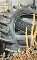 Fritzi Heron watercolor painting old tires American Plains Artists