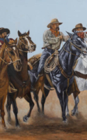 Desress Su Pattera oil painting cowboy posse riders on horses American Plains Artists