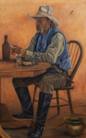 Desress Su Pattera oil painting cowboy at table with drink American Plains Artists