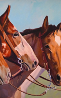 Gary Ward oil painting 4 horse heads wearing bridles American Plains Artists